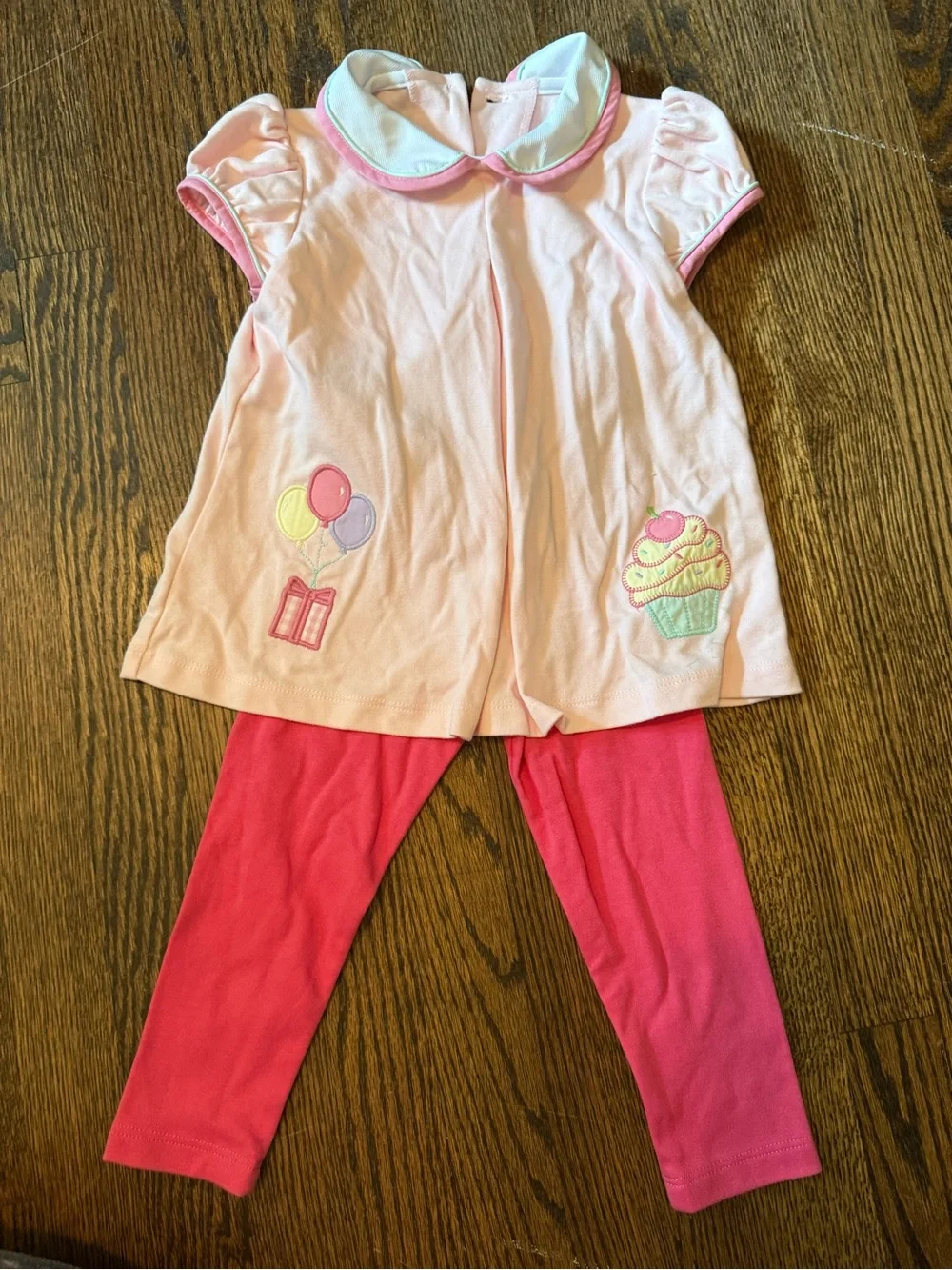 Toddler Girls Pink Cupcake & Balloon Pajama Set with Bright Pink Leggings